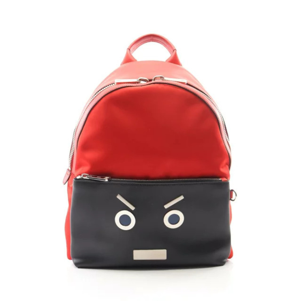 Fendi FACE NOWARDS Backpack Leather Red Black